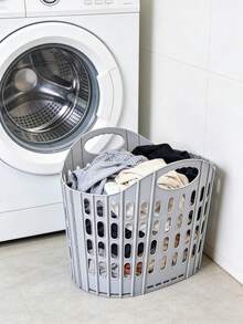 65L Large Foldable Plastic Laundry Basket With Handle, Space-Saving, Home Use Laundry Basket, Grey - Multicolor - View 4