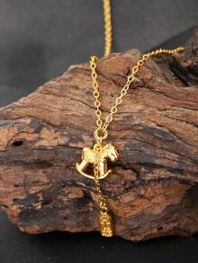 1件梦幻行星月亮吊坠项链，适合女性日常佩戴 - 銅鍍24K厚金色小馬平安流蘇吊墜項鍊 - 查看 3