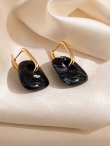 1 Pair Sweet Cool Versatile Irregular Resin Earrings With Gold Plated Earrings And Buckles+Blended Texture+Multi Color Contrast European And American Hot Girl Daily Street Accessories - Gold - View 9