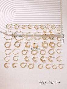 Bộ khuyên tai ngọc trai giả phong cách Bohemian 36/24/12 chiếc, khuyên tai vòng vuông hình chữ C tối giản thanh lịch dành cho nữ, phù hợp để đeo hàng ngày và dự tiệc, món quà ngày lễ tinh tế. - Vàng - Xem 5