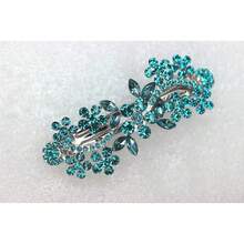 Gorgeous Teal Rhinestone Crystal Flower Hair Barrette Clip - MalibuBlue - Xem 4