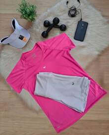 Women's Gym Set: Dry Fit T-Shirt + Sports Fitness Shorts | Ideal Set For The Gym And Everyday Wear | Women's Fitness Kit – Dry Fit T-Shirt + Shorts - Quần short hồng + trắng - Xem 1