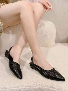 Sexy Rhinestone Fishnet Black Mesh High Heels, Niche Design Pointed Toe Pumps For Evening Gown - Black - View 4