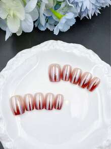 10片装手工美甲套装，摩卡棕色短梯形，香氛法式美甲贴纸，指甲贴纸，新年美甲，情人节美甲，UV凝胶美甲，夏季美甲，可佩戴美甲贴，优雅设计，高端法式风格，凝胶指甲油，闪粉，猫眼效果，金属光泽 - 摩卡棕 - 查看 8