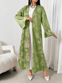 Áo Abaya Ả Rập dáng rộng, thanh lịch, tay loe, họa tiết hoa dành cho nữ - Nhiều màu - Xem 3