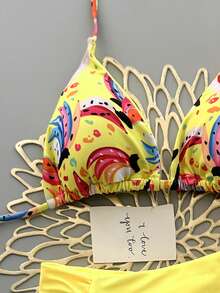 Sultry Sol 2pcs Printed Casual Cute Elegant Sexy Bohemian Tie-Up Bikini Beach Resort Swimsuit Set For Women, Spring/Summer - Multicolor - View 5