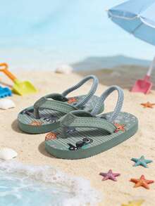 1 para zielonych, modnych, prostych, pasiastych sandałów dla chłopców, z miękkim, płaskim dnem, wygodnych, lekkich i łatwych w noszeniu, codziennych kapci dziecięcych, odpowiednich do letniej zabawy na plaży, rodzinnych wakacji na plaży i codziennego użytku w łazience (losowy wzór) - Zielony - Zobacz 1