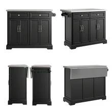 SoBuy FKW71 Kitchen Island With 4 Hidden Wheels, Kitchen Trolley With Extendable Worktop, Kitchen Cabinet, Serving Trolley, Wood, WDH Approx.: 115x92x46-71cm - Black - View 9