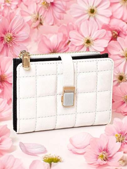 2026 New Spring/Summer Kids Wallet, Checkered Snap Closure Multi-Function Coin Purse Card Holder Zipper Pouch