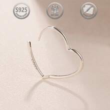 1 Pair Minimalist Elegant 925 Sterling Silver Hollow Heart Earrings For Women, Suitable For Daily, Party, Holiday, Date, Gift - Silver - View 6