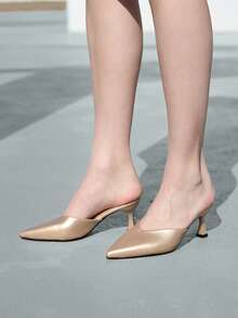 CHICVUE 女士尖头高跟拖鞋凉鞋，仙女拖鞋，一脚蹬，春季新品 - 金色 - 查看 3