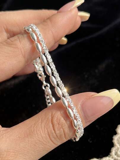 1件925纯银多层嘴唇手链，复古风格魅力珠宝，女士礼物，优雅派对配饰