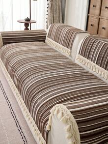 1pc All-Season Luxury Chenille Sofa Cushion Cover, Modern Minimalist Fashion Dust-Proof Anti-Slip Sofa Seat Pad, Washable, Suitable For Bedroom, Office, Living Room Combination, L-Shaped And 1/2/3/4-Seat Sofa - Brown - View 5