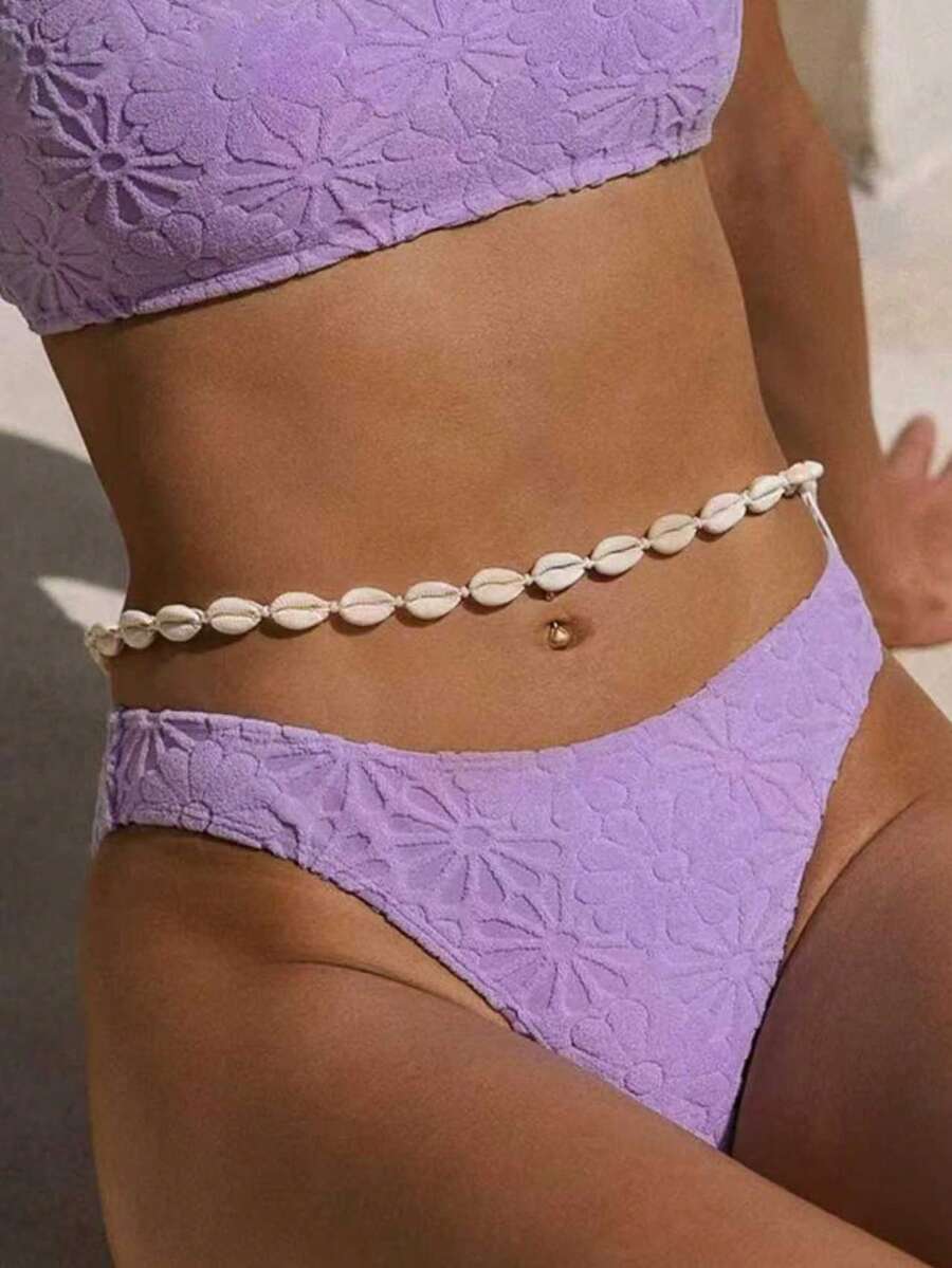 1 pieza Cadena de cintura de estilo bohemio hecha a mano con conchas, cadena de cintura tejida de conchas bohemia, joyería corporal bohemia - Multicolor - Ver 1
