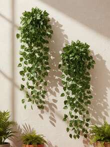 2件装人造藤条编织装饰品，聚酯纤维材质，常春藤、花生叶、绿叶图案，适用于婚礼季、春夏装饰，PE材质，绿色装饰，藤条编织绿色植物吊饰，人造植物，适用于学校宿舍、办公室装饰，户外派对活动、节日和生日派对装饰，家居入口、酒店餐厅、客厅、卧室、婚宴、厨房和花园装饰。 - 綠色 - 查看 9