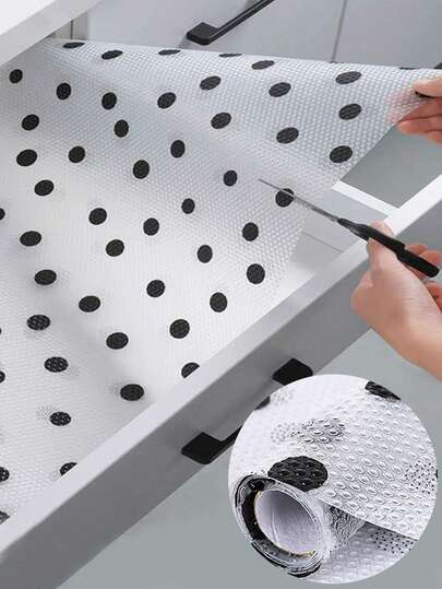1 Roll Black Polka Dot Non-Slip Pad For Kitchen Cabinet, Drawer, Refrigerator, Waterproof Shelf Liner,Mother's Day Gift,Bedroom Decor,Garden,Kitchen Decor,Summer,Beach,Travel Essentials,Room Decor,Squishy,Graduation