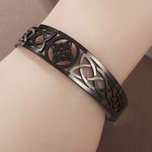 1件极简主义不锈钢手镯，复古镂空C形开口手镯，适合作为礼物送给朋友、家人和女性。 - 花紋手鐲 - 查看 3