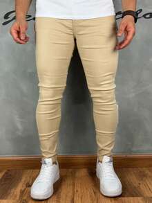 Black Tailored Trousers, Plain, Traditional Style, 4% Lycra - 香檳色 - 查看 3