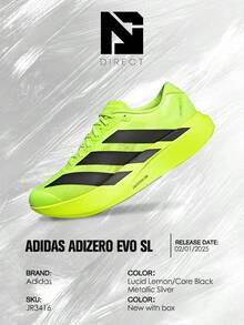 Adidas Adizero Evo SL Lucid Lemon – Men's Lifestyle Sneakers – Shoes For Man-Vintage-Spring & Summer-Inspired Running Shoes, Shock-Absorbing Comfort, Gym To Streetwear Casual Wear-Back To School–JR3416 - Lucid Lemon/Core Black/Metallic Silver - 查看 6