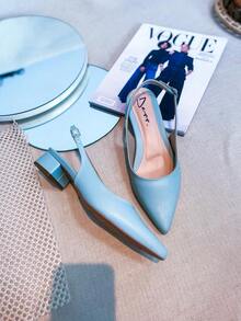 Slingback Open-Toe Pump With A Heel Below 3cm. - Light Blue - Plain - View 1