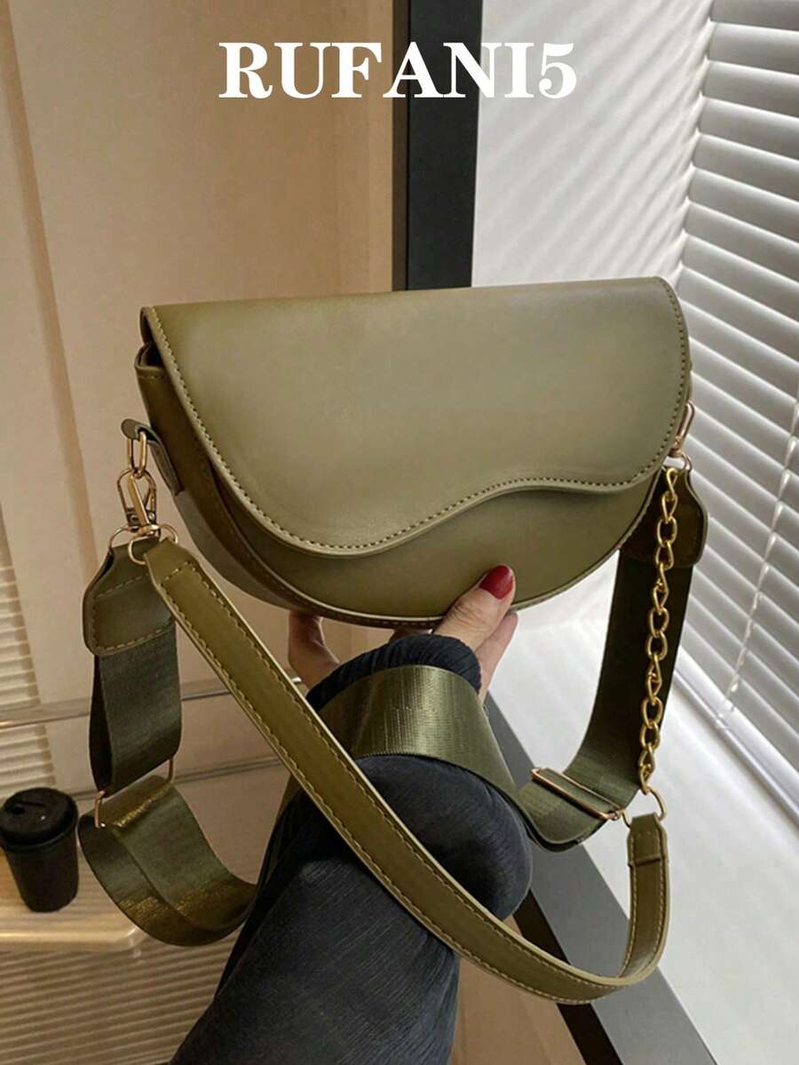 1pc Fashionable Solid Color Simple Flap Design Mini Shoulder Bag Suitable For Women's Daily Use, Date Gift , Green - Green - View 1