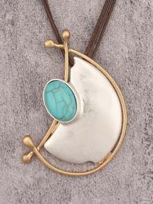 1件极简条纹圆形合金吊坠项链，镶嵌圆形红色树脂，男女通用，个性化编织棕色蜡绳长链，情侣礼物，音乐节派对礼物 - 金黃色 - 查看 14