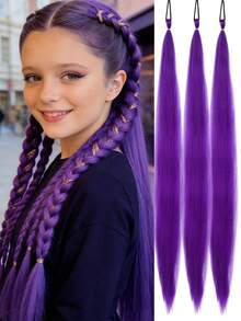 3条/包 26英寸红紫色编织假发，带松紧带，女士夹式接发，合成渐变色编织马尾辫 - 彩色 - 查看 15