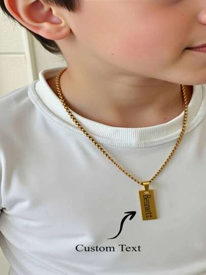 Personalized Stainless Steel Engraved Necklace, Suitable For Boys, Men - Custom Name/Text/Numbers, Detachable Pendant, Everyday Jewelry Gift, Suitable For Birthday, Back To School Season, Graduation Season, Anniversary - Stylish And Meaningful