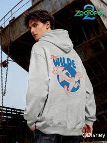 Disney 疯狂动物城系列时尚史迪奇印花连帽衫，男士宽松长袖抽绳连帽衫，秋冬印花连帽衫（男士套头连帽衫，黑色连帽衫，白色连帽衫，冬季连帽衫，灰色连帽衫，男士冬季连帽衫，加大码连帽衫） - 淺灰色 - 查看 5