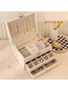 1 pieza Caja de almacenamiento de joyas de cuero multicapa, adecuada para aretes, anillos, relojes, collares y pulseras, gran capacidad, antioxidante - multicolor - Ver 15