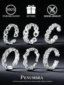 6 قطعة/مجموعة خواتم أصبع القدم قابلة للتعديل من الفضة الإسترليني عيار 925 للنساء، مجوهرات قدم بسيطة غير مسببة للحساسية، مناسبة للارتداء اليومي وملابس الشاطئ، مع علبة هدايا - فضي - مشاهدة 2