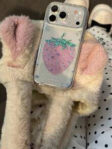 防震草莓时尚手机壳，透明闪光草莓手机壳，兼容 17 Pro Max、17、16 Pro、15 Pro、15、14、13 Pro，高端防摔，女性化设计，春季礼物，周年纪念派对 - 無色 - 查看 3