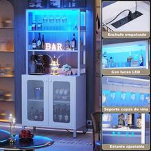 Muebles para Cocina, Gabinete para Vinos con Luces LED, Cantina Bar Mueble para Casa con Toma de Corriente, 5 Niveles Estante para Vinos y Copas, Gabinetes de Almacenamiento (Negro/Blanco) & cocina | cocina accesorios | accesorios para cocina - Blanco - Ver 6