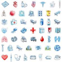 50张医疗主题贴纸，美观实用，可用于剪贴簿、日记本、笔记本电脑、保险杠、滑板、水瓶、电脑、手机、贺卡、相册、家具等装饰。 - 彩色 - 查看 4