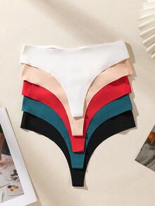 5条/套 金属扣设计 无痕女士丁字裤，纯色简约丝滑亲肤隐形内裤 - 彩色 - 查看 2