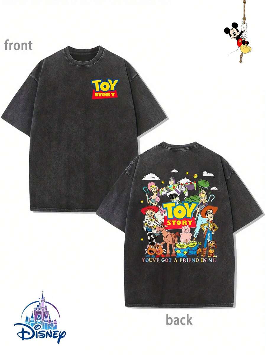 1 New Disney Cotton Washable T-Shirt, Disney Toy Story All-Star Printing, T-Shirt With Round Neck, Leisure And Comfortable Cotton Washable, Suitable For Sports And Daily Wear, Good Choice For Gifts, Necessary For Parties, High-Quality Clothes, Suitable For Gifts. - 黑色 - 查看 1