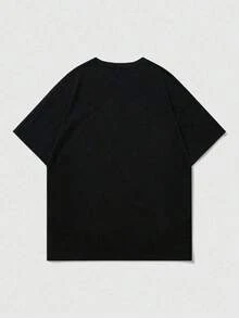 Camiseta de manga corta con cuello redondo para mujeres. Estilo casual, con diseño moderno y estampado, cómoda y transpirable. Ideal para hombres y mujeres, perfecta para parejas. Camiseta con estampado elegante de manga corta, también disponible en talla media-corta, cómoda y respirable. - Negro - Ver 3