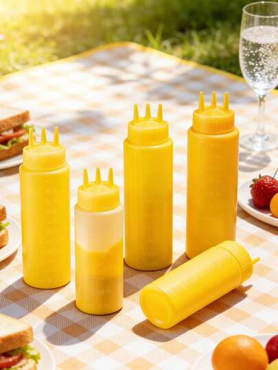 1PC Three-Hole Design Multifunctional Kitchen Squeeze Bottle/Condiment Dispensing Bottle, Durable And Perfect For Storing Salad Dressings, Condiments, Barbecue Sauces, Etc. Saves Space, Ideal For Home Kitchens, Restaurants, And Picnics.