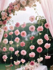 20件/套花卉瀑布套装，粉色混合人造花和1卷透明丝带花饰，适用于婚礼、家居装饰、圣诞节、情人节、母亲节、户外婚礼派对布置，逼真花卉艺术仿真花，节日氛围装饰（随机粉色花朵） - 彩色 - 查看 3