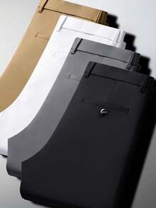 男士透气柔软直筒商务休闲裤，修身西装裤，宽松简约复古西装裤 - 黑色 - 查看 1