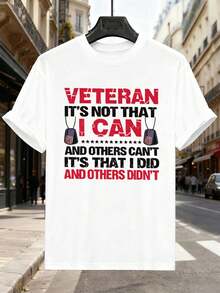 Veteran Graphic Print Casual T-Shirt, Quality Fabric, Crew Neck, Relaxed Fit, Casual - Branco - Ver 2