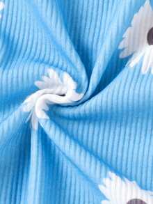 2件套女婴可爱印花轻薄连体衣和短裤套装，夏季 - 藍色 - 查看 4