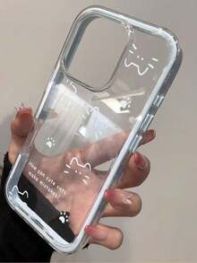 卡通线条猫咪图案手机壳，兼容 17/16/15 Pro Max、14/13，全覆盖透明手机壳，兼容 12/11 - 綠色 - 查看 3