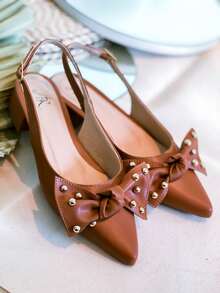 Slingback Open-Toe Pump With A Heel Below 3cm. - Caramel-bow - View 5