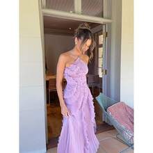 Ladies Elegant, Fashionable, Slim Fit, Ladies' Style, Party, Vacation, Daily Temperament, Socialite, Ruffled Edge, Pleated Neck Hanging, Suspender Dress, Long Skirt, Women - 紫色 - 查看 5