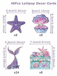 48张美人鱼棒棒糖装饰卡片，美人鱼和海星设计派对礼品包装标签，生日礼物装饰卡，礼品包装贴纸，派对装饰，生日装饰，礼品包装，派对小礼物，性别揭晓派对装饰，婴儿派对装饰，生日礼物，生日房间装饰，生日贺卡，新娘送礼会礼物 - 美人魚 - 查看 9