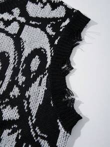 ANDREILEE Spring/Summer New High Street Punk Rock Band Skull Graphic Sleeveless Knit Tank Top For Men - Black - View 7