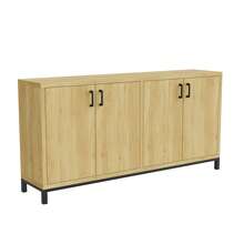 Comanlai Mobile da cucina 160x35x80cm con 4 ante, credenza, mobile vintage con quattro ante in effetto legno naturale, mobile da pranzo in stile industriale, mobile multifunzionale, ampio spazio di archiviazione. - Castano - Visualizzare 7