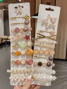 Bộ kẹp tóc đính đá và ngọc trai mới, phụ kiện tóc dễ thương cho tóc mái và tóc bên, đồ trang trí tóc cho nữ, ghim cài tóc. - Nhiều màu - Xem 3