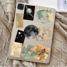 1 Stück 48 Stück Vintage verblasste Weltkarte, Astronomie Galaxie, Sterne, Mond Aufkleber Set für Laptop, Handy, Scrapbooking - 1 Stück Mischfarbe - Übersicht 2